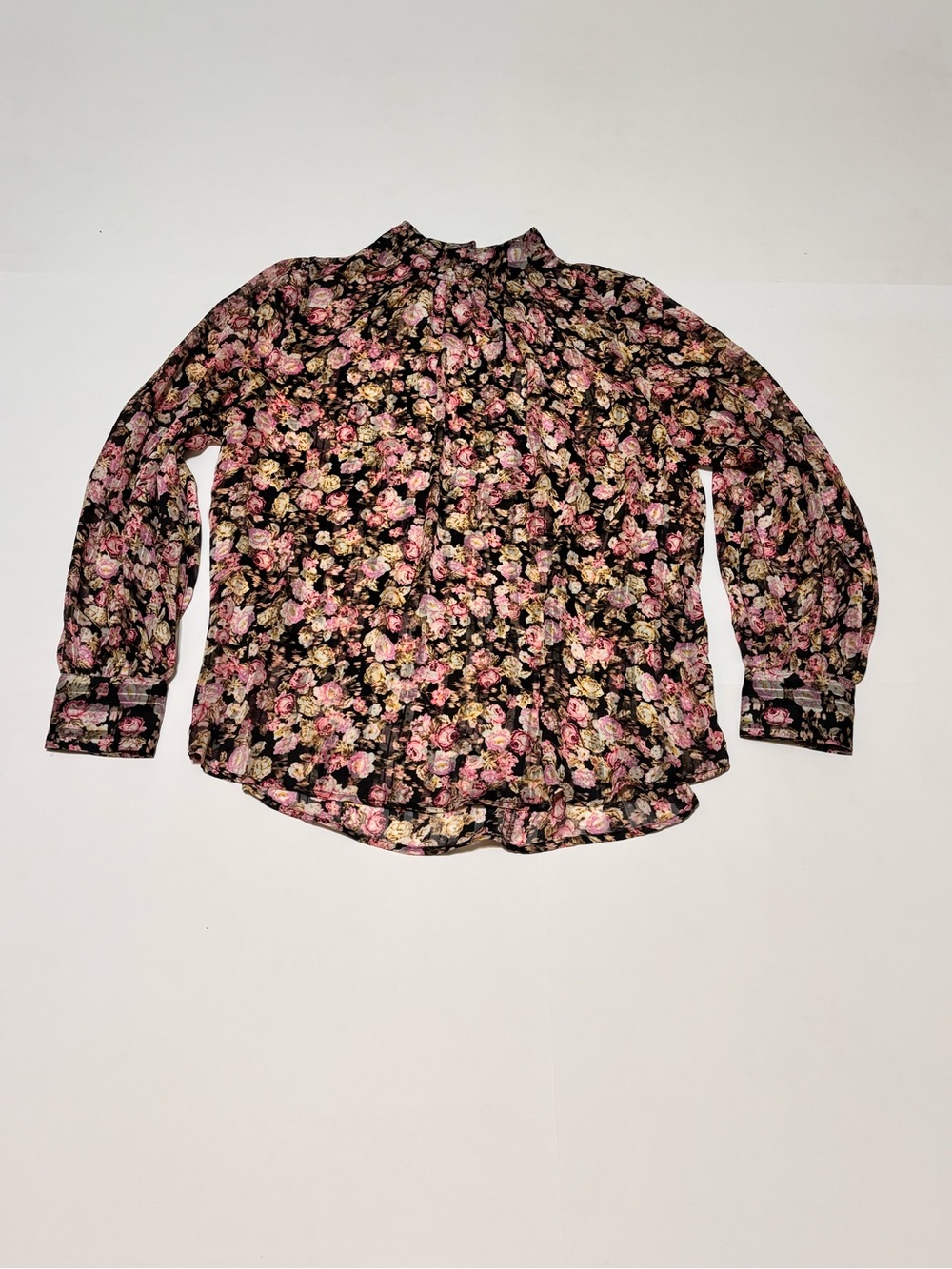 H&M Floral Print Long-Sleeve Shirt - Black with Pink Roses